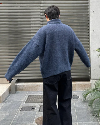 Polo collar multi-knit cardigan