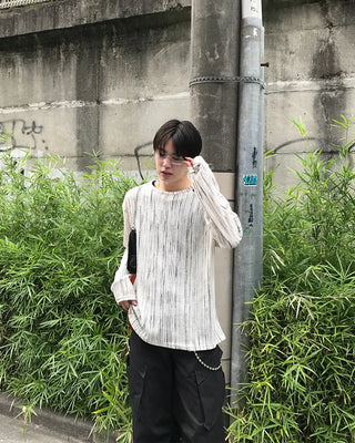 Striped button-up long-sleeved T-shirt