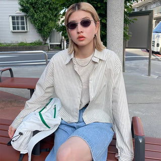 Striped long-sleeved cropped shirt