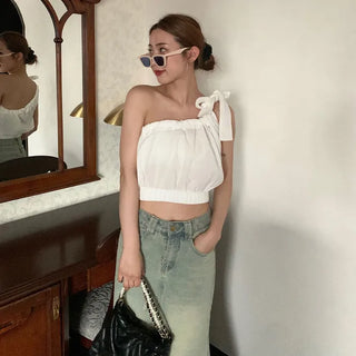 Ribbon Shirring Sleeveless Top