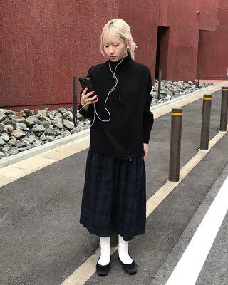 Check pattern cotton long skirt