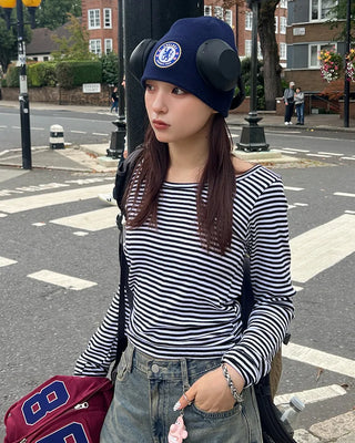 Striped basic long-sleeved T-shirt