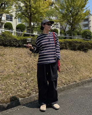 Striped long-sleeved cut and sew