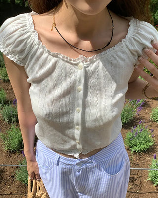 Shirred lace blouse