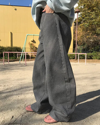 Striped denim pants