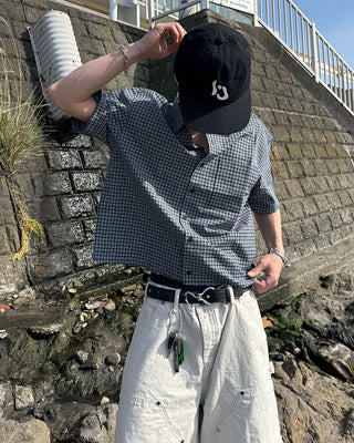 Small check half shirt