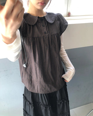 Ribbon check short-sleeved blouse
