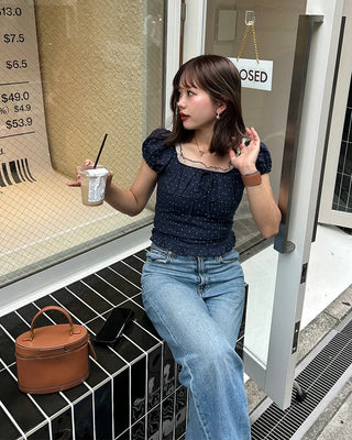 Dot smoke short-sleeved blouse