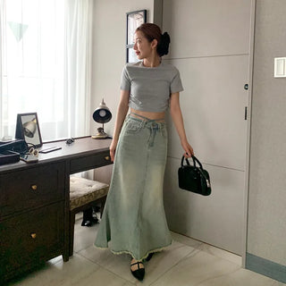 Long denim skirt