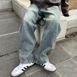(Unisex) Banding Washed Denim Pants