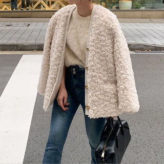 V-neck boa jacket