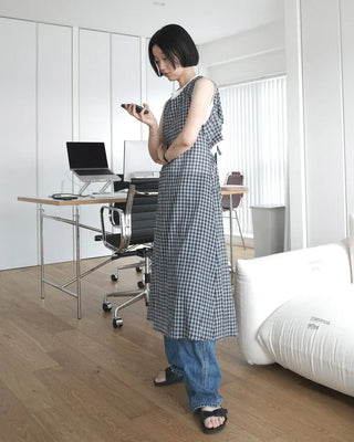 Backless long check dress