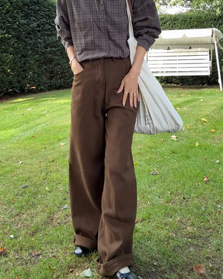 Back buckle cotton pants