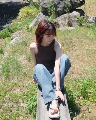 Wide striped denim pants