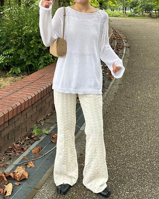 Elastic waistband wave jacquard knit pants