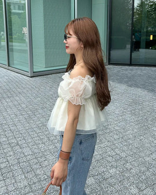 Organza Shirred Off-Shoulder Blouse