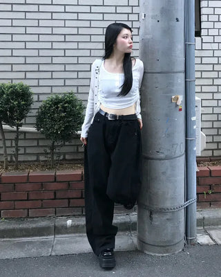 Jewel Neck Drawstring Crop T-Shirt