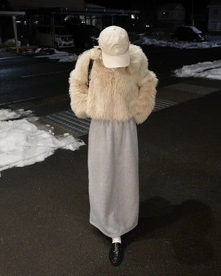 Elastic waist fleece long skirt