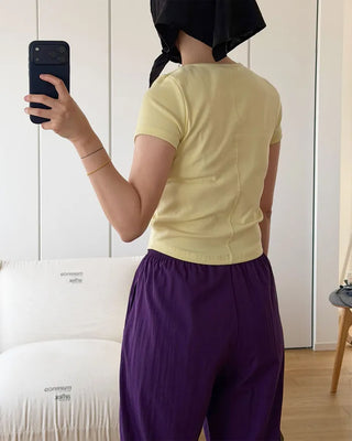Back panel line short-sleeved T-shirt