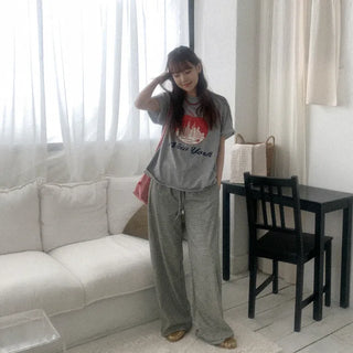 Striped wide-leg elastic waist pants