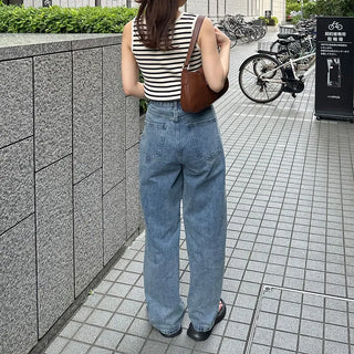 Buckle waist denim pants