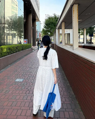 Button lace long dress