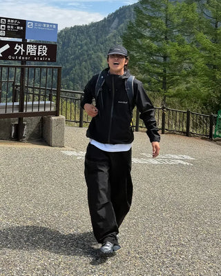 Pintuck nylon curved pants