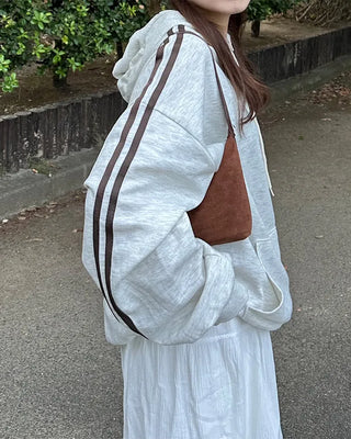 Half-zip line sleeve oversized hoodie