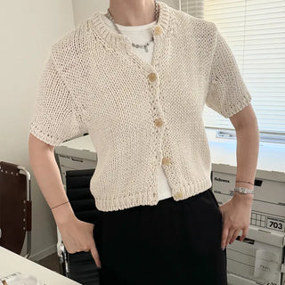Short-sleeved knit cardigan