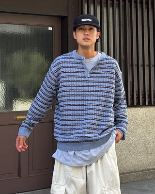 Henley neck striped knit