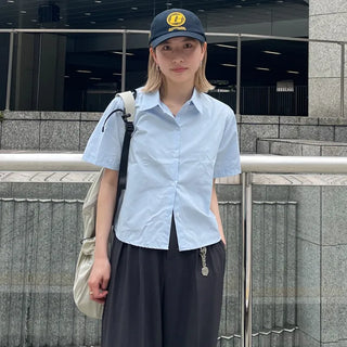 Plain cropped short-sleeved shirt