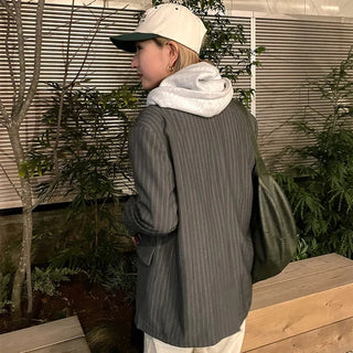 Striped Shoulder Pad Oversized Jacket
