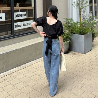 Back ribbon off-shoulder blouse