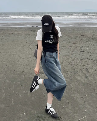 String lettering raglan short-sleeved T-shirt