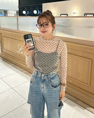 Polka Dot See-Through Long Sleeve T-Shirt