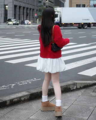 Elastic waist pumpkin mini skirt