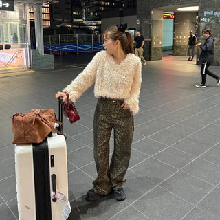 Leopard print semi-wide pants