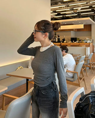 Halter neck layered shirring t-shirt