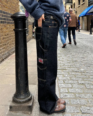 Patchwork cargo denim