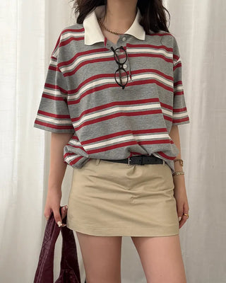 Striped Henley Neck Polo T-Shirt