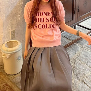 Lettering Half-Sleeve Knit