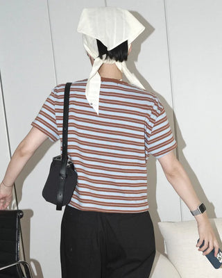 Cropped striped short-sleeved T-shirt