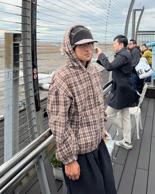 Boa-lined check hooded jacket