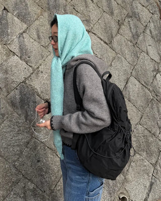 Two-tone knit half-zip hoodie