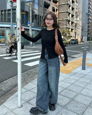Round neck long-sleeve cardigan