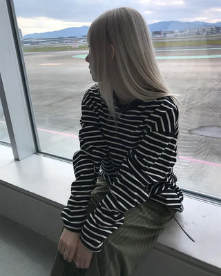 Round neck striped long-sleeve T-shirt