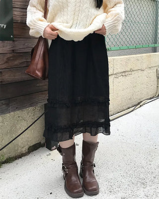 Sheer ruffle layered midi skirt
