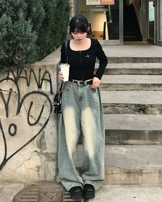 Side-tucked balloon denim pants