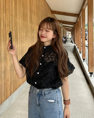 Lace Collar Flower Blouse
