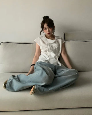 Big collar asymmetrical blouse